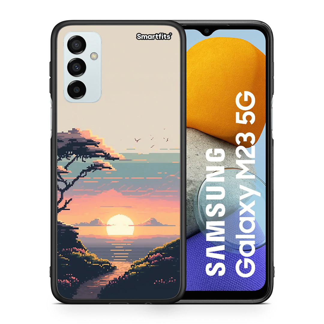 Θήκη Samsung M23 Pixel Sunset από τη Smartfits με σχέδιο στο πίσω μέρος και μαύρο περίβλημα | Samsung M23 Pixel Sunset case with colorful back and black bezels