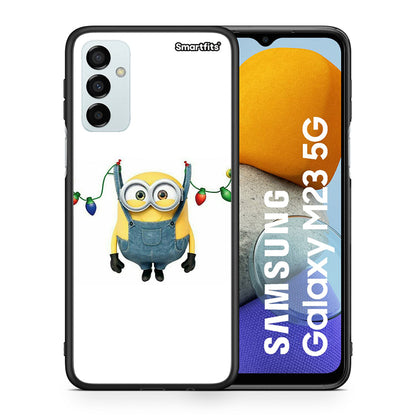 Θήκη Samsung M23 Xmas Minion Lights από τη Smartfits με σχέδιο στο πίσω μέρος και μαύρο περίβλημα | Samsung M23 Xmas Minion Lights case with colorful back and black bezels