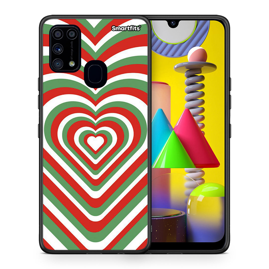 Θήκη Samsung M31 Christmas Hearts από τη Smartfits με σχέδιο στο πίσω μέρος και μαύρο περίβλημα | Samsung M31 Christmas Hearts case with colorful back and black bezels