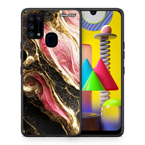 Θήκη Samsung M31 Glamorous Pink Marble από τη Smartfits με σχέδιο στο πίσω μέρος και μαύρο περίβλημα | Samsung M31 Glamorous Pink Marble case with colorful back and black bezels