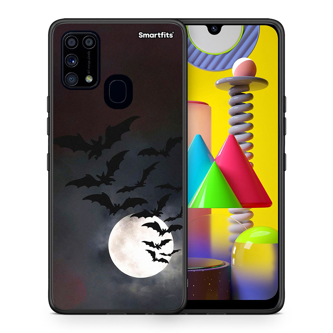 Θήκη Samsung M31 Halloween Bat Night από τη Smartfits με σχέδιο στο πίσω μέρος και μαύρο περίβλημα | Samsung M31 Halloween Bat Night case with colorful back and black bezels