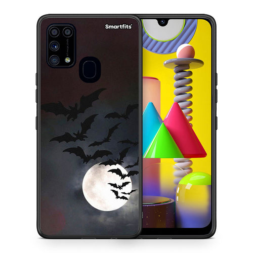 Θήκη Samsung M31 Halloween Bat Night από τη Smartfits με σχέδιο στο πίσω μέρος και μαύρο περίβλημα | Samsung M31 Halloween Bat Night case with colorful back and black bezels