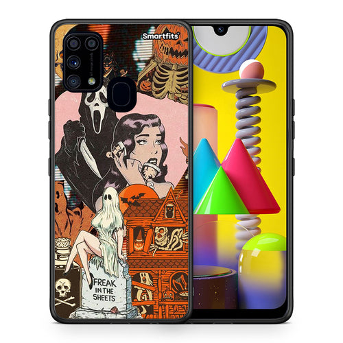 Θήκη Samsung M31 Halloween Collage από τη Smartfits με σχέδιο στο πίσω μέρος και μαύρο περίβλημα | Samsung M31 Halloween Collage case with colorful back and black bezels