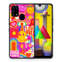 Thumbnail for Θήκη Samsung M31 Hippie Love από τη Smartfits με σχέδιο στο πίσω μέρος και μαύρο περίβλημα | Samsung M31 Hippie Love case with colorful back and black bezels