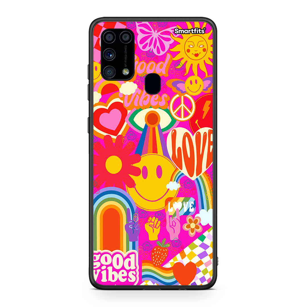 Samsung M31 Hippie Love θήκη από τη Smartfits με σχέδιο στο πίσω μέρος και μαύρο περίβλημα | Smartphone case with colorful back and black bezels by Smartfits