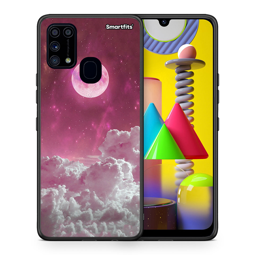 Θήκη Samsung M31 Pink Moon από τη Smartfits με σχέδιο στο πίσω μέρος και μαύρο περίβλημα | Samsung M31 Pink Moon case with colorful back and black bezels