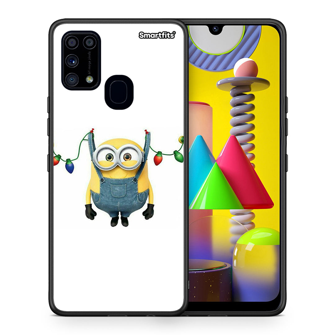 Θήκη Samsung M31 Xmas Minion Lights από τη Smartfits με σχέδιο στο πίσω μέρος και μαύρο περίβλημα | Samsung M31 Xmas Minion Lights case with colorful back and black bezels