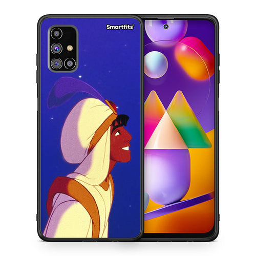 Θήκη Samsung M31s Alladin And Jasmine Love 1 από τη Smartfits με σχέδιο στο πίσω μέρος και μαύρο περίβλημα | Samsung M31s Alladin And Jasmine Love 1 case with colorful back and black bezels