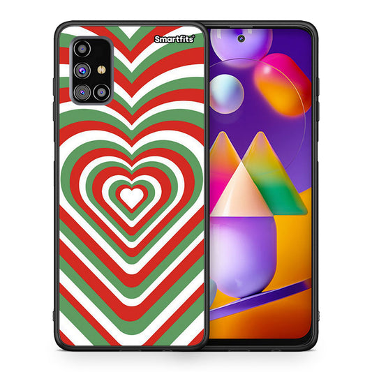 Θήκη Samsung M31s Christmas Hearts από τη Smartfits με σχέδιο στο πίσω μέρος και μαύρο περίβλημα | Samsung M31s Christmas Hearts case with colorful back and black bezels