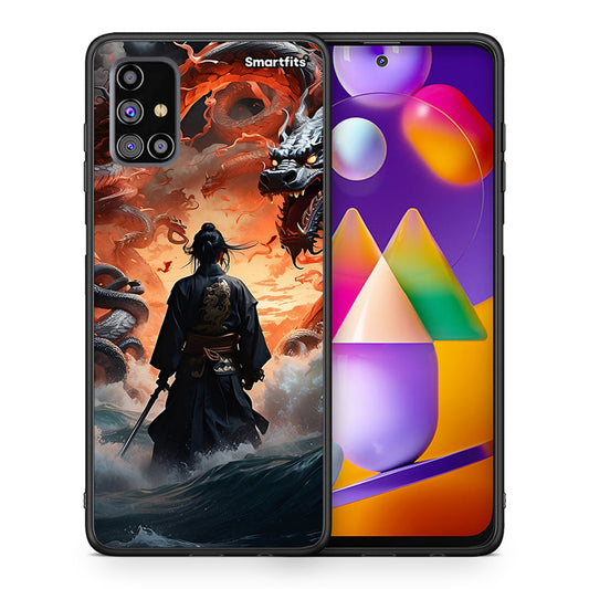 Θήκη Samsung M31s Dragons Fight από τη Smartfits με σχέδιο στο πίσω μέρος και μαύρο περίβλημα | Samsung M31s Dragons Fight case with colorful back and black bezels