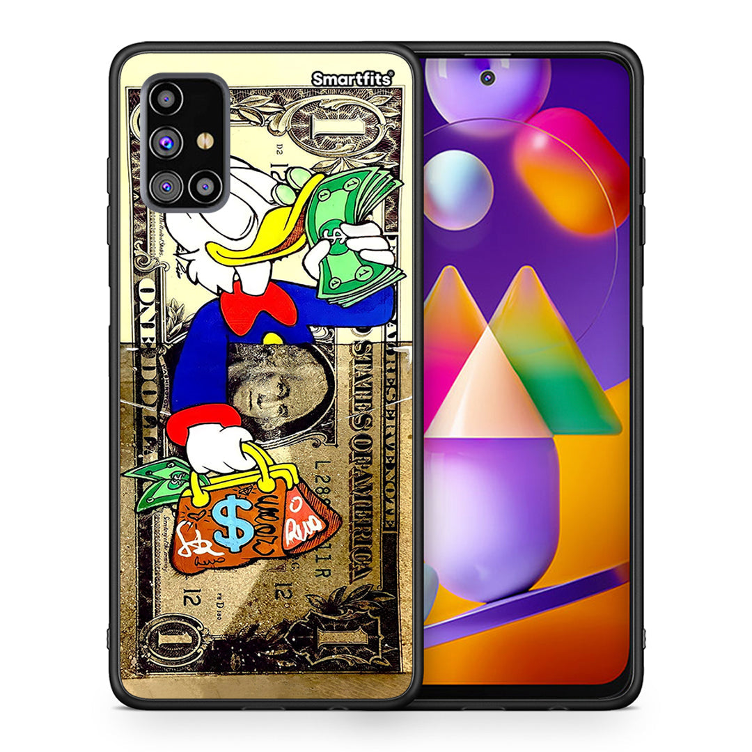 Θήκη Samsung M31s Duck Money από τη Smartfits με σχέδιο στο πίσω μέρος και μαύρο περίβλημα | Samsung M31s Duck Money case with colorful back and black bezels