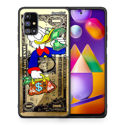 Θήκη Samsung M31s Duck Money από τη Smartfits με σχέδιο στο πίσω μέρος και μαύρο περίβλημα | Samsung M31s Duck Money case with colorful back and black bezels