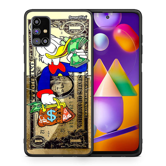 Θήκη Samsung M31s Duck Money από τη Smartfits με σχέδιο στο πίσω μέρος και μαύρο περίβλημα | Samsung M31s Duck Money case with colorful back and black bezels