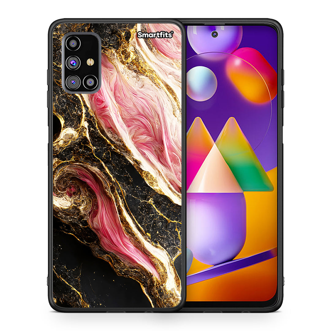 Θήκη Samsung M31s Glamorous Pink Marble από τη Smartfits με σχέδιο στο πίσω μέρος και μαύρο περίβλημα | Samsung M31s Glamorous Pink Marble case with colorful back and black bezels