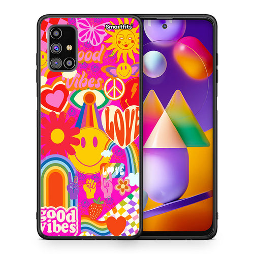 Θήκη Samsung M31s Hippie Love από τη Smartfits με σχέδιο στο πίσω μέρος και μαύρο περίβλημα | Samsung M31s Hippie Love case with colorful back and black bezels