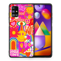 Thumbnail for Θήκη Samsung M31s Hippie Love από τη Smartfits με σχέδιο στο πίσω μέρος και μαύρο περίβλημα | Samsung M31s Hippie Love case with colorful back and black bezels