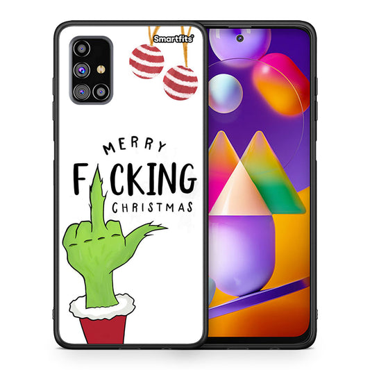 Θήκη Samsung M31s Merry F Xmas από τη Smartfits με σχέδιο στο πίσω μέρος και μαύρο περίβλημα | Samsung M31s Merry F Xmas case with colorful back and black bezels