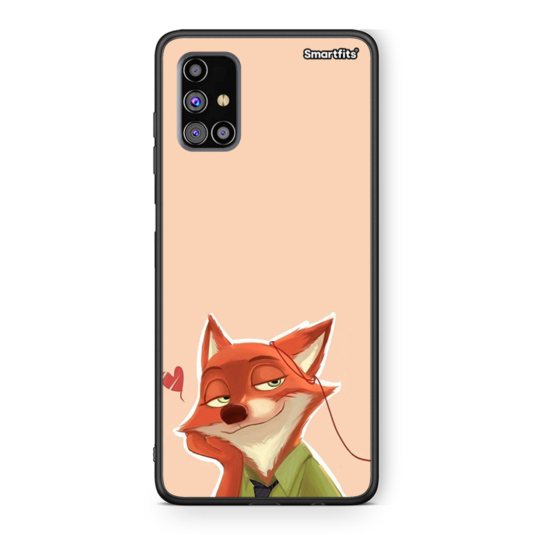 Samsung M31s Nick Wilde And Judy Hopps Love 1 θήκη από τη Smartfits με σχέδιο στο πίσω μέρος και μαύρο περίβλημα | Smartphone case with colorful back and black bezels by Smartfits