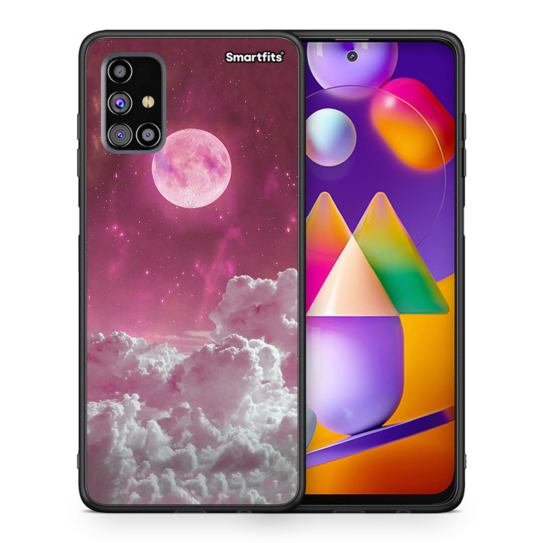 Θήκη Samsung M31s Pink Moon από τη Smartfits με σχέδιο στο πίσω μέρος και μαύρο περίβλημα | Samsung M31s Pink Moon case with colorful back and black bezels
