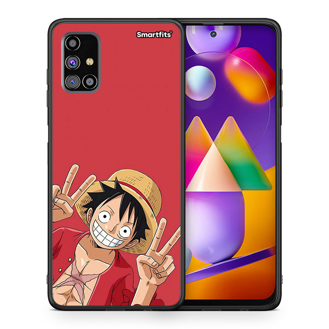 Θήκη Samsung M31s Pirate Luffy από τη Smartfits με σχέδιο στο πίσω μέρος και μαύρο περίβλημα | Samsung M31s Pirate Luffy case with colorful back and black bezels