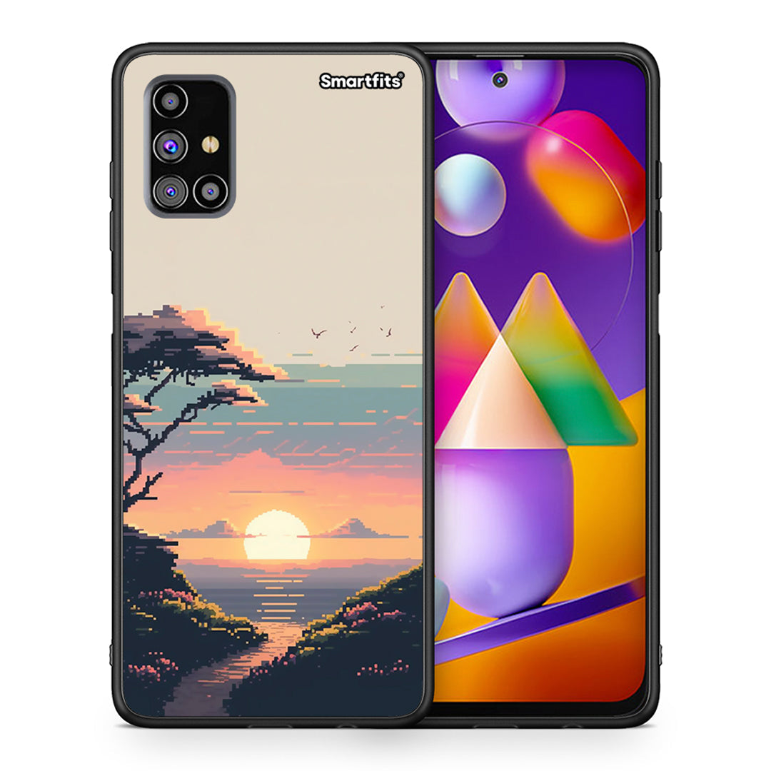 Θήκη Samsung M31s Pixel Sunset από τη Smartfits με σχέδιο στο πίσω μέρος και μαύρο περίβλημα | Samsung M31s Pixel Sunset case with colorful back and black bezels