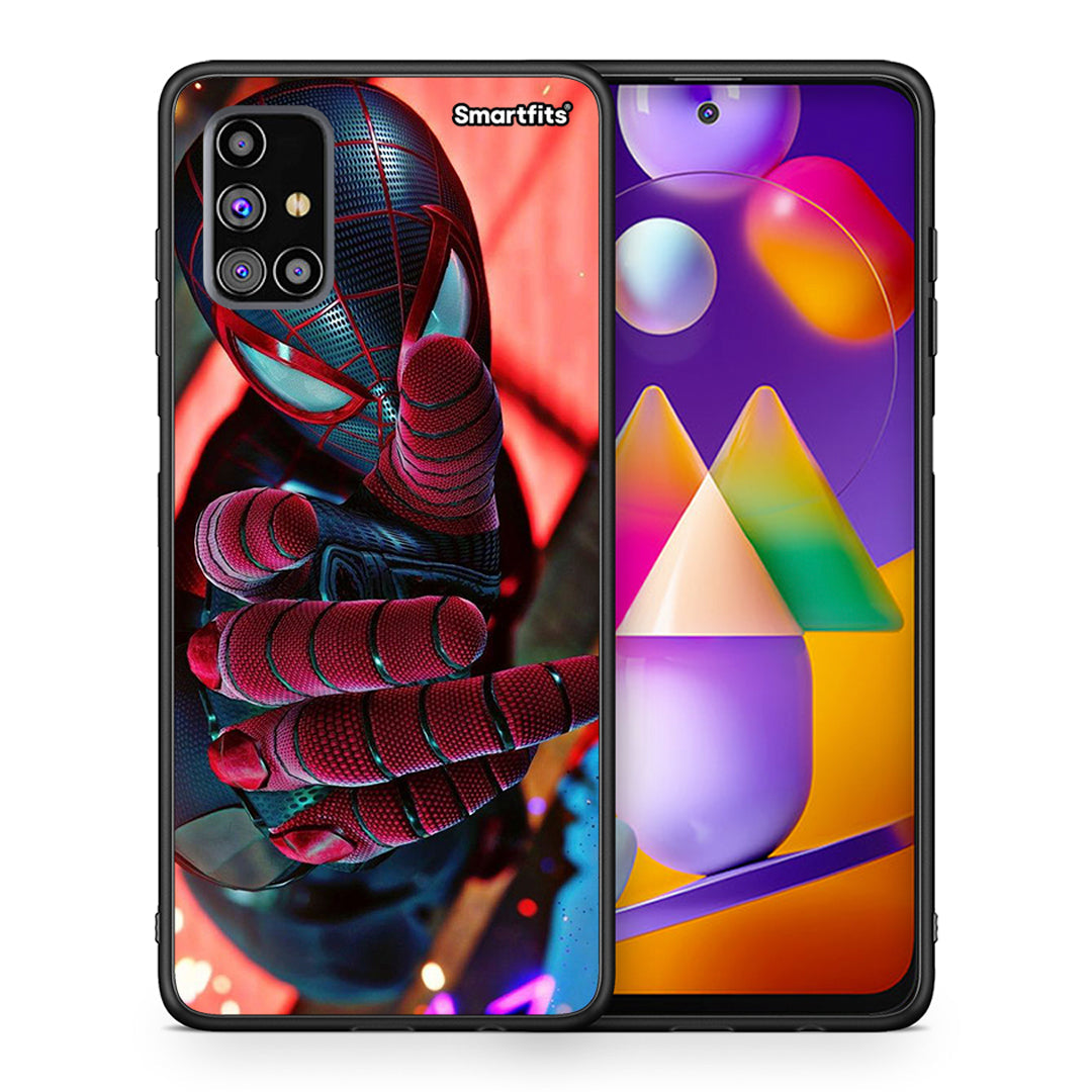Θήκη Samsung M31s Spider Hand από τη Smartfits με σχέδιο στο πίσω μέρος και μαύρο περίβλημα | Samsung M31s Spider Hand case with colorful back and black bezels