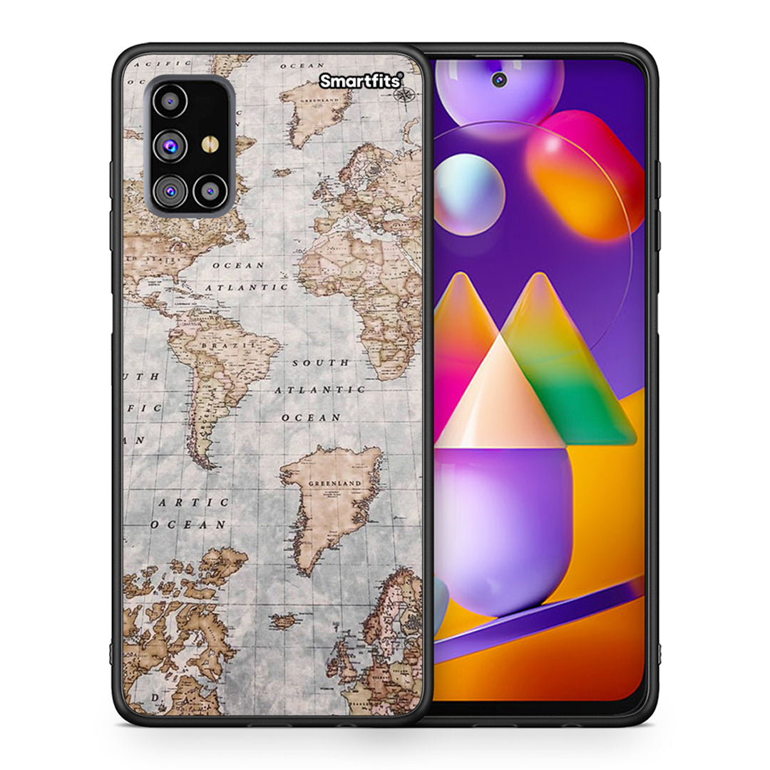 Θήκη Samsung M31s World Map από τη Smartfits με σχέδιο στο πίσω μέρος και μαύρο περίβλημα | Samsung M31s World Map case with colorful back and black bezels