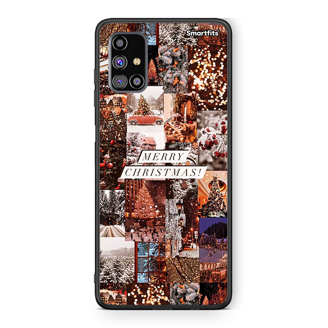 Samsung M31s Xmas Collage θήκη από τη Smartfits με σχέδιο στο πίσω μέρος και μαύρο περίβλημα | Smartphone case with colorful back and black bezels by Smartfits