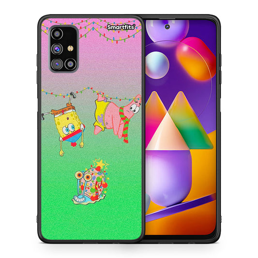 Θήκη Samsung M31s Xmas Lights από τη Smartfits με σχέδιο στο πίσω μέρος και μαύρο περίβλημα | Samsung M31s Xmas Lights case with colorful back and black bezels