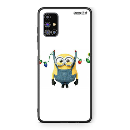 Samsung M31s Xmas Minion Lights θήκη από τη Smartfits με σχέδιο στο πίσω μέρος και μαύρο περίβλημα | Smartphone case with colorful back and black bezels by Smartfits