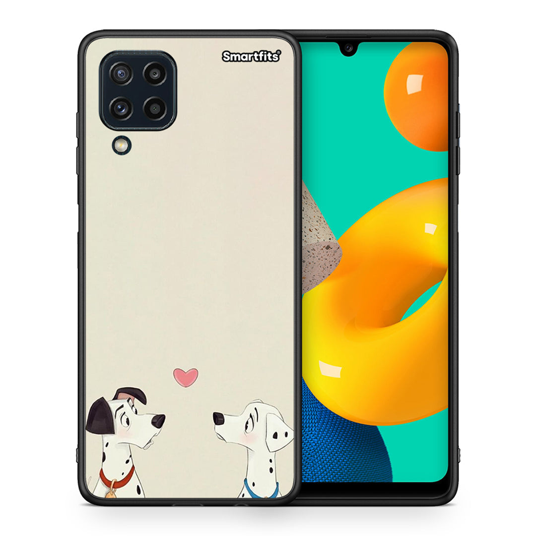 Θήκη Samsung M32 4G Dalmatians Love από τη Smartfits με σχέδιο στο πίσω μέρος και μαύρο περίβλημα | Samsung M32 4G Dalmatians Love case with colorful back and black bezels
