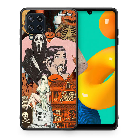 Θήκη Samsung M32 4G Halloween Collage από τη Smartfits με σχέδιο στο πίσω μέρος και μαύρο περίβλημα | Samsung M32 4G Halloween Collage case with colorful back and black bezels