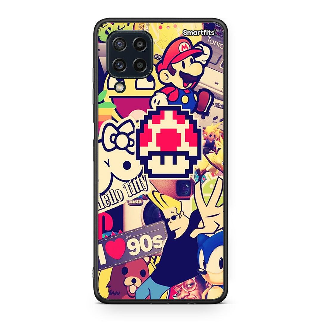 Samsung M32 4G Love The 90s θήκη από τη Smartfits με σχέδιο στο πίσω μέρος και μαύρο περίβλημα | Smartphone case with colorful back and black bezels by Smartfits