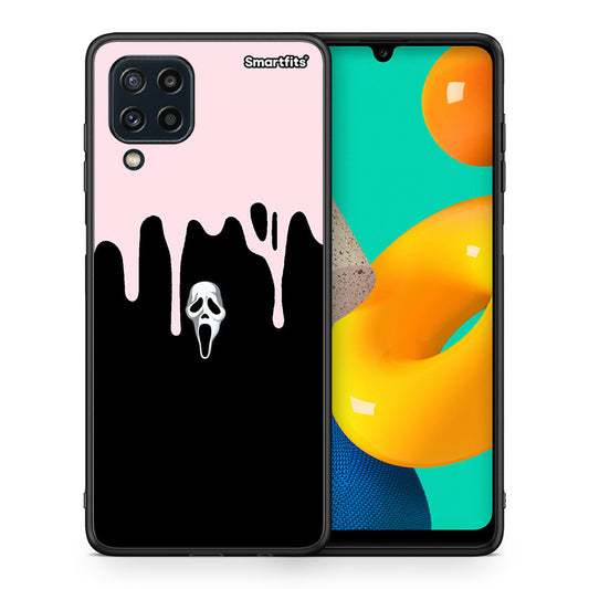Θήκη Samsung M32 4G Melting Halloween Mask από τη Smartfits με σχέδιο στο πίσω μέρος και μαύρο περίβλημα | Samsung M32 4G Melting Halloween Mask case with colorful back and black bezels