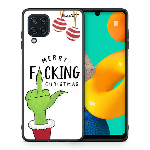 Θήκη Samsung M32 4G Merry F Xmas από τη Smartfits με σχέδιο στο πίσω μέρος και μαύρο περίβλημα | Samsung M32 4G Merry F Xmas case with colorful back and black bezels