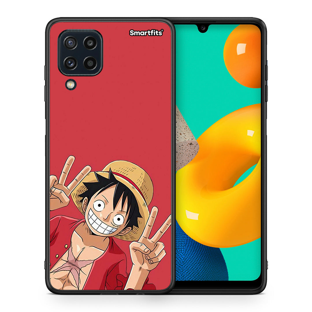 Θήκη Samsung M32 4G Pirate Luffy από τη Smartfits με σχέδιο στο πίσω μέρος και μαύρο περίβλημα | Samsung M32 4G Pirate Luffy case with colorful back and black bezels