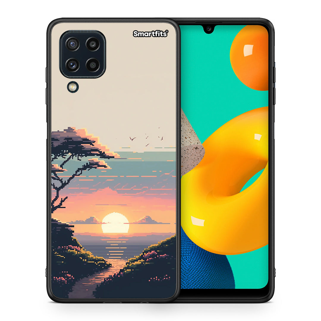 Θήκη Samsung M32 4G Pixel Sunset από τη Smartfits με σχέδιο στο πίσω μέρος και μαύρο περίβλημα | Samsung M32 4G Pixel Sunset case with colorful back and black bezels