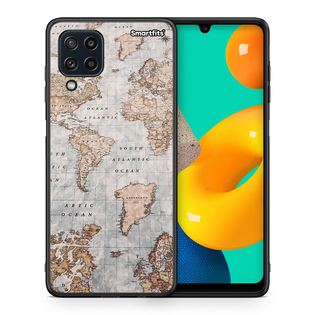 Θήκη Samsung M32 4G World Map από τη Smartfits με σχέδιο στο πίσω μέρος και μαύρο περίβλημα | Samsung M32 4G World Map case with colorful back and black bezels