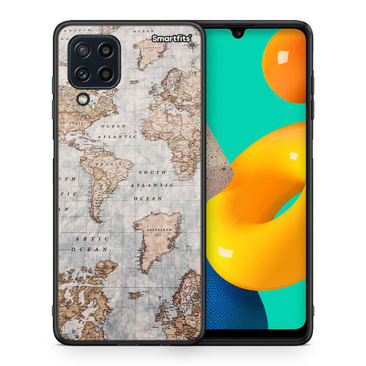 Θήκη Samsung M32 4G World Map από τη Smartfits με σχέδιο στο πίσω μέρος και μαύρο περίβλημα | Samsung M32 4G World Map case with colorful back and black bezels