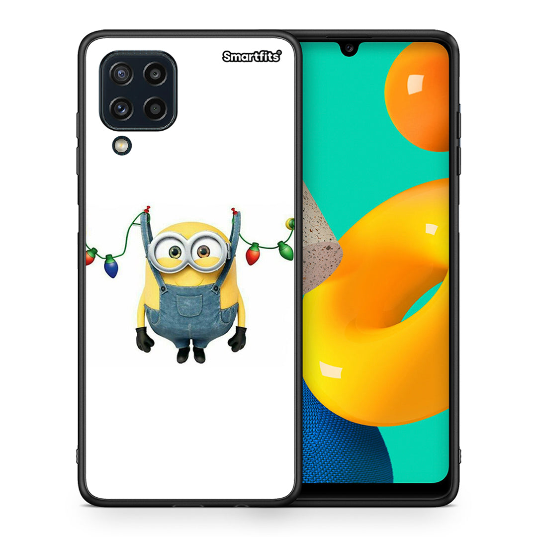 Θήκη Samsung M32 4G Xmas Minion Lights από τη Smartfits με σχέδιο στο πίσω μέρος και μαύρο περίβλημα | Samsung M32 4G Xmas Minion Lights case with colorful back and black bezels