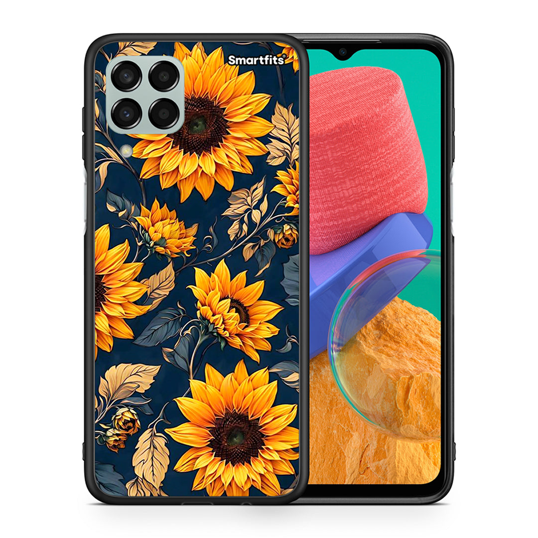 Θήκη Samsung M33 Autumn Sunflowers από τη Smartfits με σχέδιο στο πίσω μέρος και μαύρο περίβλημα | Samsung M33 Autumn Sunflowers case with colorful back and black bezels