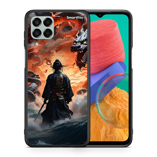 Θήκη Samsung M33 Dragons Fight από τη Smartfits με σχέδιο στο πίσω μέρος και μαύρο περίβλημα | Samsung M33 Dragons Fight case with colorful back and black bezels