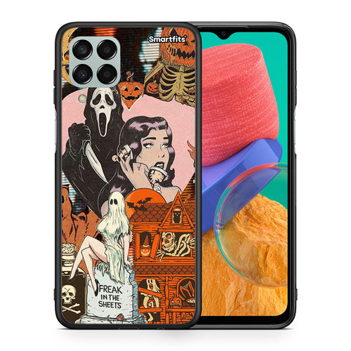 Θήκη Samsung M33 Halloween Collage από τη Smartfits με σχέδιο στο πίσω μέρος και μαύρο περίβλημα | Samsung M33 Halloween Collage case with colorful back and black bezels