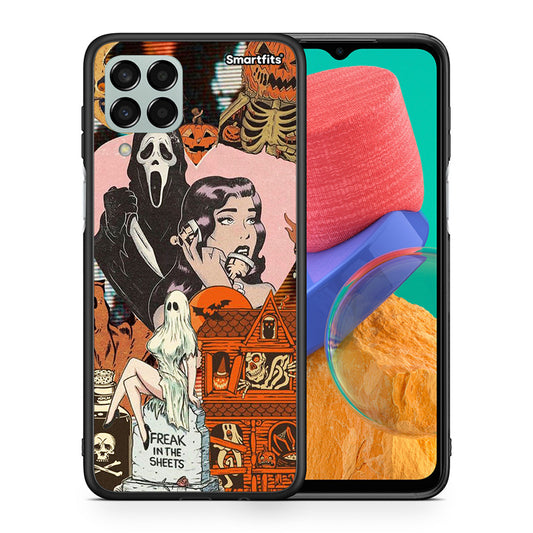 Θήκη Samsung M33 Halloween Collage από τη Smartfits με σχέδιο στο πίσω μέρος και μαύρο περίβλημα | Samsung M33 Halloween Collage case with colorful back and black bezels