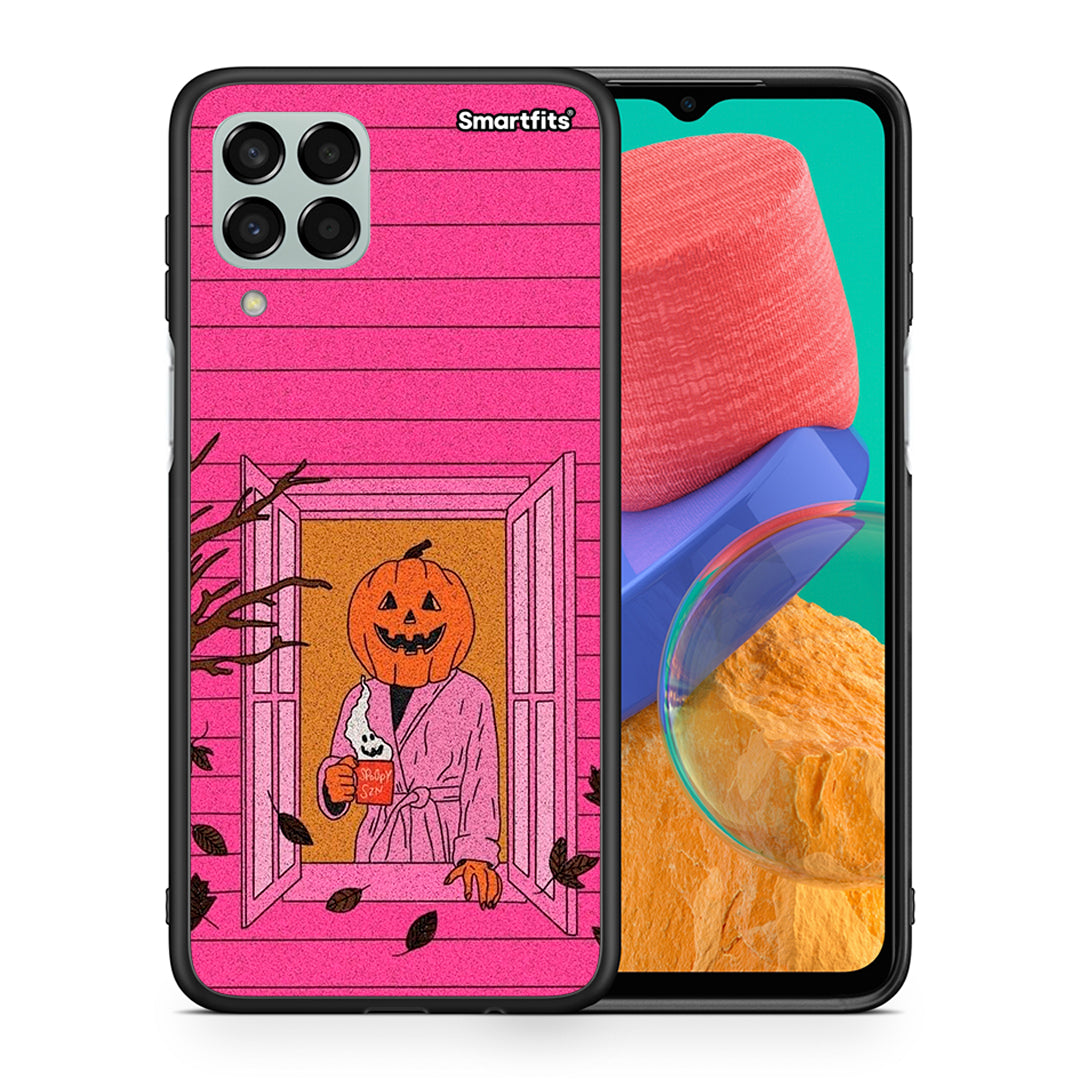 Θήκη Samsung M33 Halloween Pumpkin Lady από τη Smartfits με σχέδιο στο πίσω μέρος και μαύρο περίβλημα | Samsung M33 Halloween Pumpkin Lady case with colorful back and black bezels