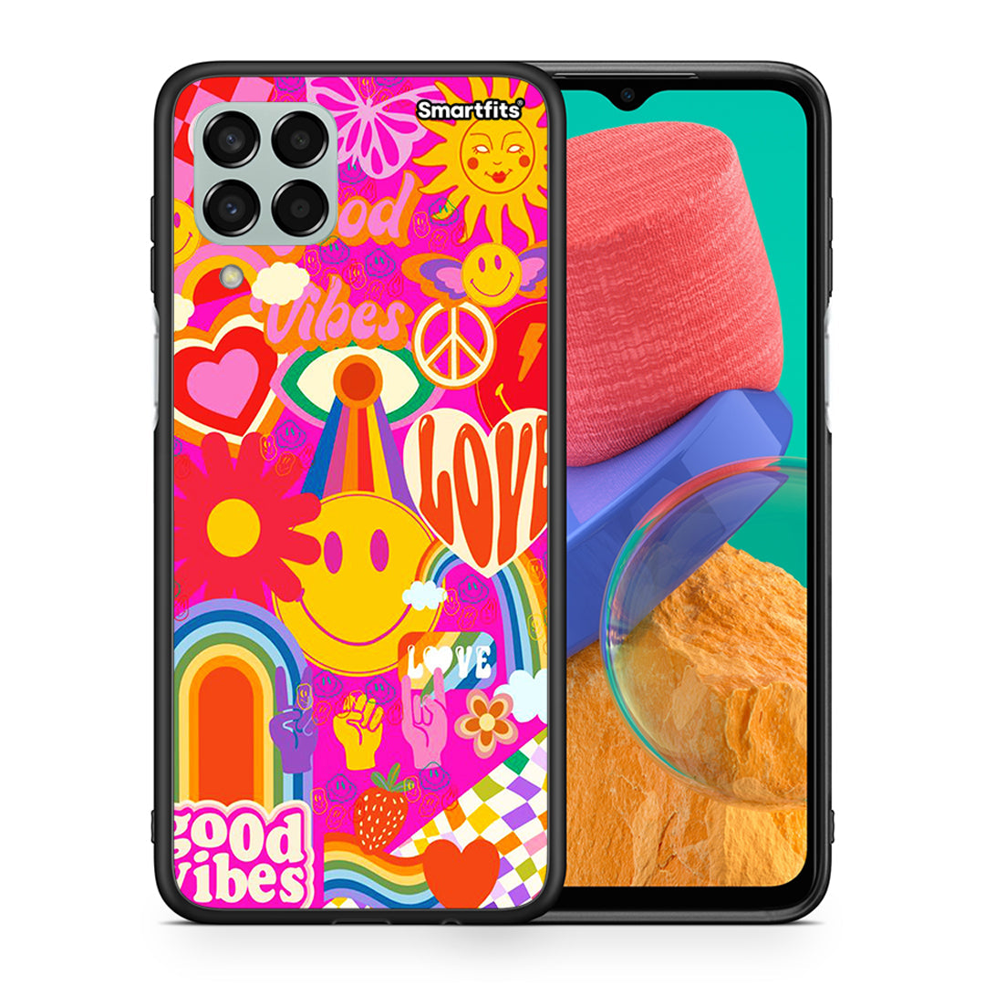 Θήκη Samsung M33 Hippie Love από τη Smartfits με σχέδιο στο πίσω μέρος και μαύρο περίβλημα | Samsung M33 Hippie Love case with colorful back and black bezels
