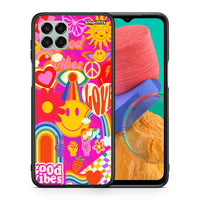 Thumbnail for Θήκη Samsung M33 Hippie Love από τη Smartfits με σχέδιο στο πίσω μέρος και μαύρο περίβλημα | Samsung M33 Hippie Love case with colorful back and black bezels