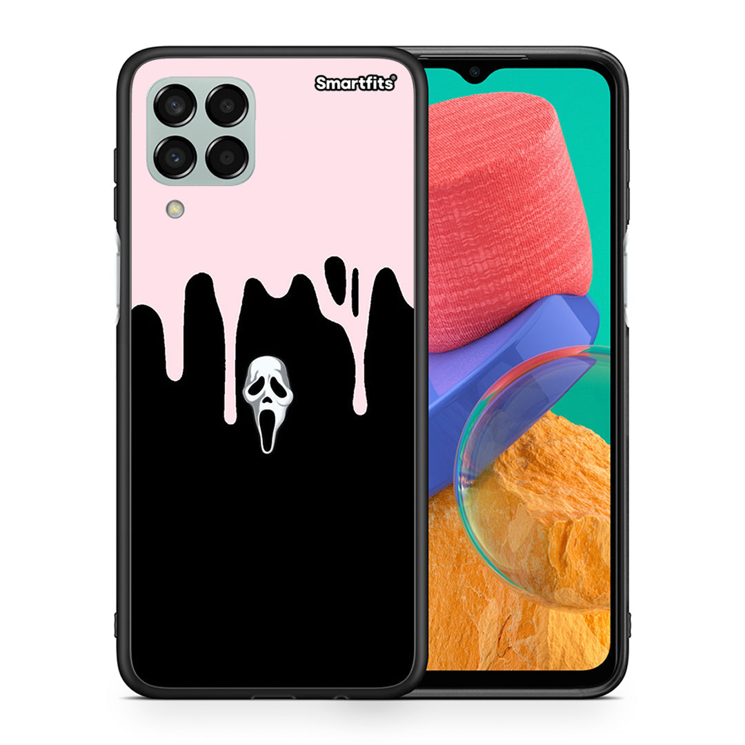 Θήκη Samsung M33 Melting Halloween Mask από τη Smartfits με σχέδιο στο πίσω μέρος και μαύρο περίβλημα | Samsung M33 Melting Halloween Mask case with colorful back and black bezels