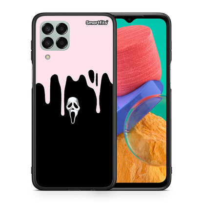 Θήκη Samsung M33 Melting Halloween Mask από τη Smartfits με σχέδιο στο πίσω μέρος και μαύρο περίβλημα | Samsung M33 Melting Halloween Mask case with colorful back and black bezels