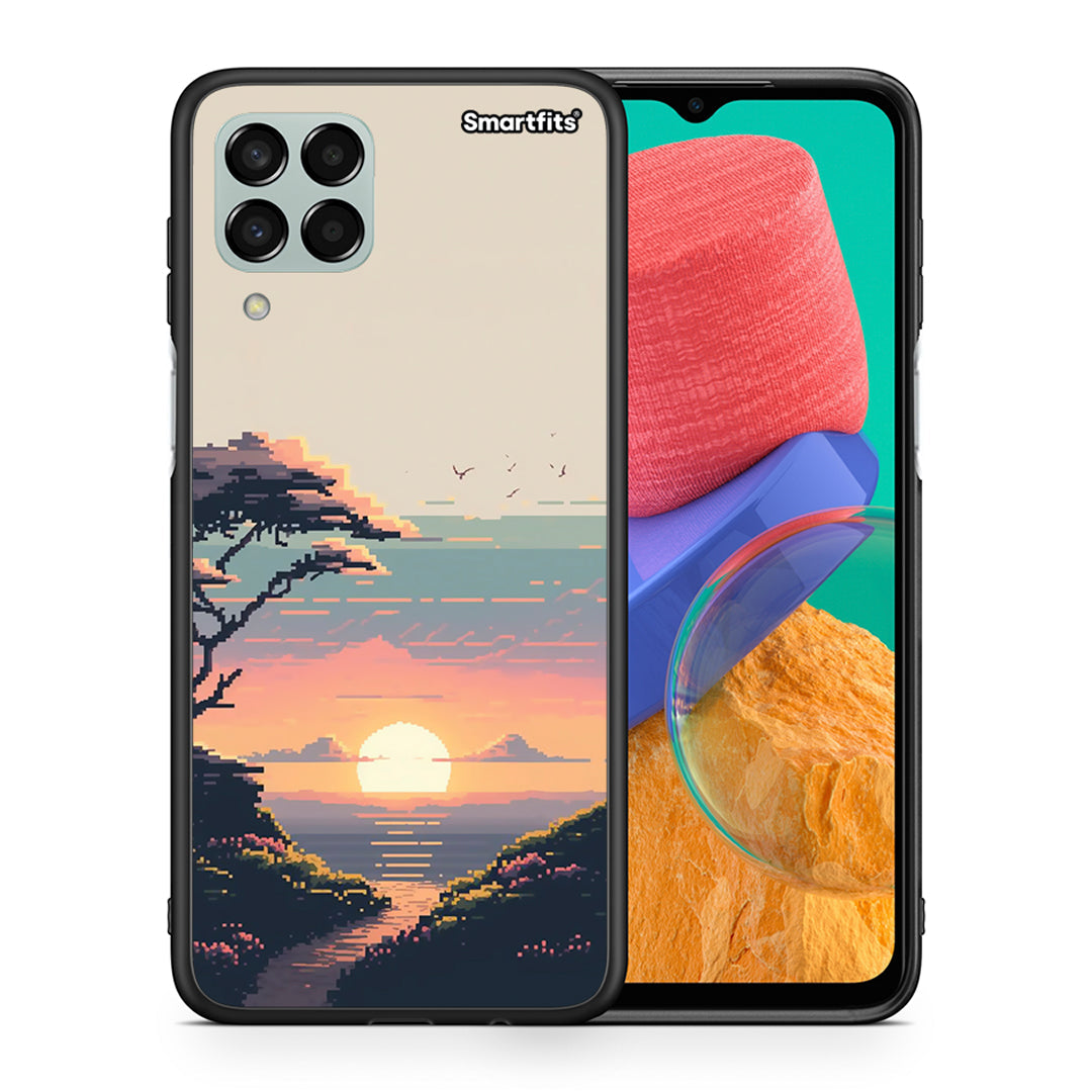 Θήκη Samsung M33 Pixel Sunset από τη Smartfits με σχέδιο στο πίσω μέρος και μαύρο περίβλημα | Samsung M33 Pixel Sunset case with colorful back and black bezels